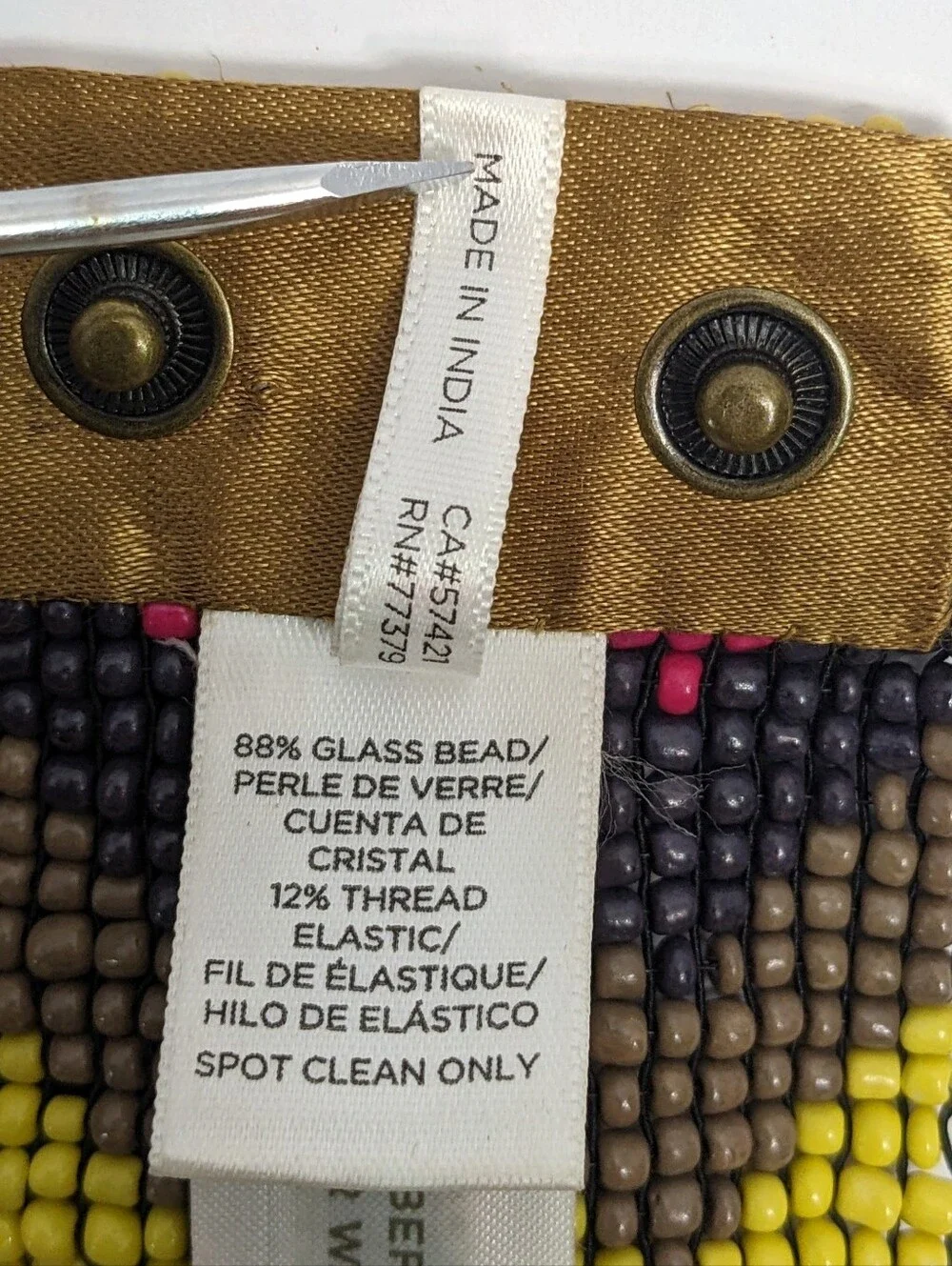 LOFT Geometric Seed Bead Stretch Waist Belt, Snap Fastener, Sz M, 27.5